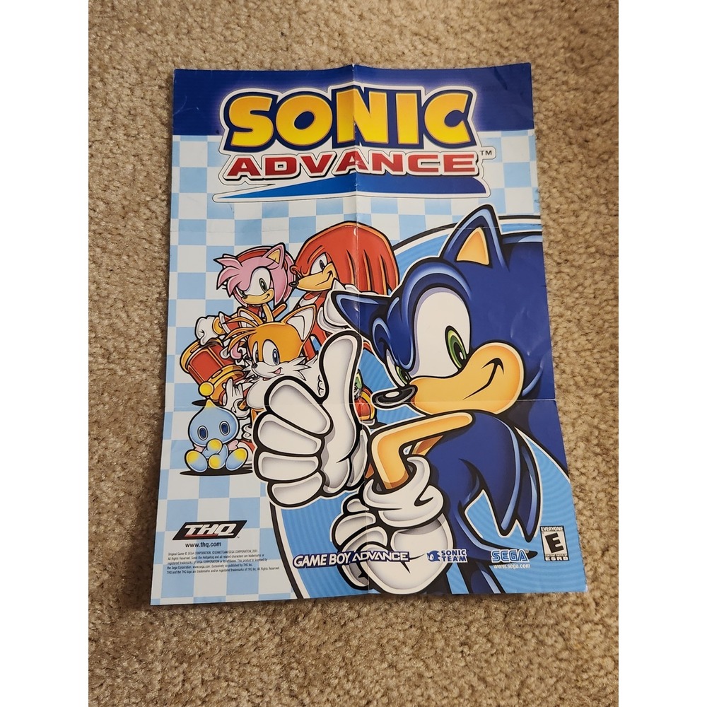 Sonic Advance 1 GBA Poster NO GAME Nintendo Game Boy Advance Insert Gameboy
